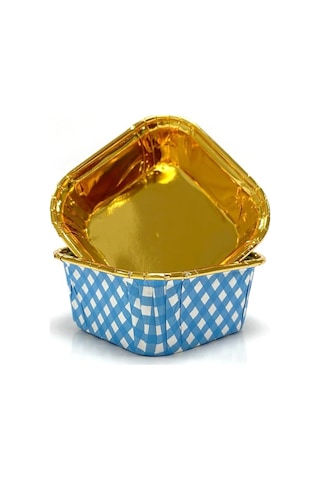 Dolphin Muffin Kek Kapsülü Kare Pötikare Mavi-altın 25li Sku: Smg8690010559869 Açık Gri