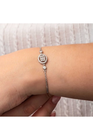Gümüş Oval Baget Taşlı Kadın Bileklik Gümüş