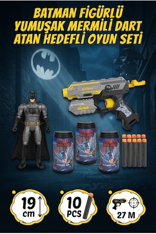 TıfılToys Batman Figürlü 10 Adet Yumuşak Mermili Dart Atan Hedefli Eğlenceli Aksiyon Oyun Seti