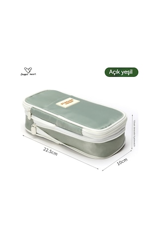 Basit Çift Katmanlı Geri Çekilebilir Büyük Kapasiteli Kalem Kutusu Yeşil