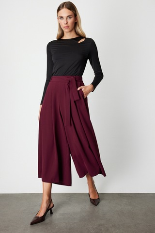 On Fashion Beli Deri Kemerli Pileli Pantolon Bordo