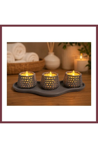Storeşahin 3d Baskı Dekoratif Mumluk Seti - Desenli Tealight Ve Masaüstü Aydınlatma Objesi-gri Shn0720