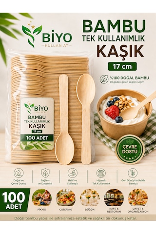 Tek Kullanımlık Bambu Kaşık 100 Adet