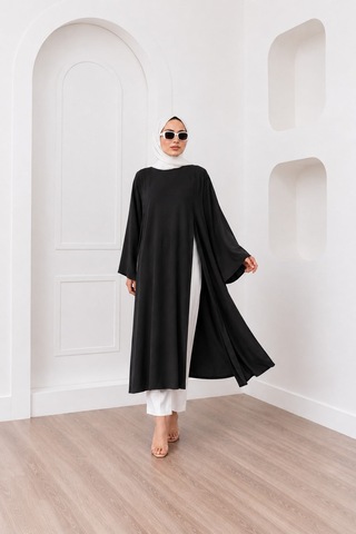 Unika Boutique Kadın Uzun Yırtmaçlı Abaya Tunik Siyah
