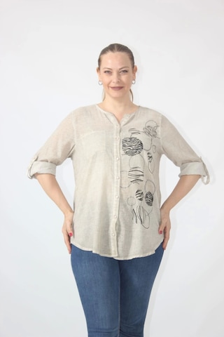 Moda Berray 3289 Siyah Desenli Pamuklu Yıkama Keten Yazlık Gömlek Krem