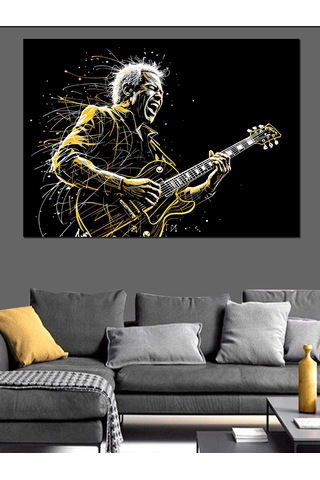 Elektro Gitar Çalan Adam Dekoratif Kanvas - Mdf Ahşap Tablo