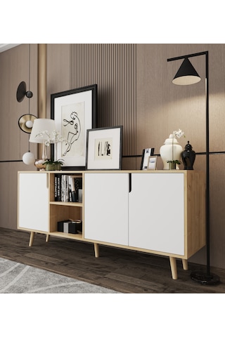 Latina Modern Konsol 3 Kapaklı 180 Cm Safir Meşe - Beyaz Safir - Beyaz