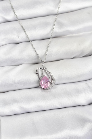 316l Çelik Zincir Gümüş Renk Pembe Kuğu Model Zirkon Taşlı Kadın Kolye Karışık Renk