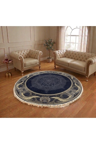 Aldora 200 X 200 Yuvarlak İpek Halı Lacivert