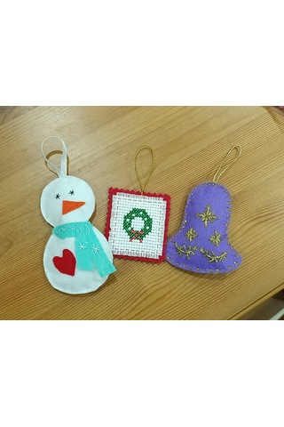 Yılbaşı Süsü 3'lü El Yapımı Keçe Ve Kanaviçe 6 Noel