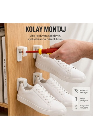 Duvar Tipi Ayakkabı Askısı 2 Li Set Sneaker Duvar Rafı Yer Kaplamayan Organizer Kırmızı