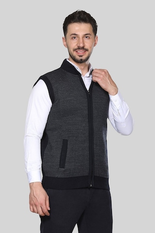 Kzc Tekstil Erkek Orta Yaş Ve Üzeri Triko Örgü Akrilik Kışlık Kalın Dokulu Fermuarlı Baba Yelek Lacivert