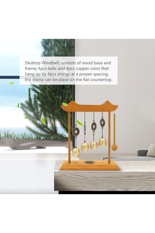 Ranyeek Ev Dekorasyonu Mutfak Züccaciye: Bakır Ve Ahşap Dört Zilli Zil, 220x200x50mm, 100g