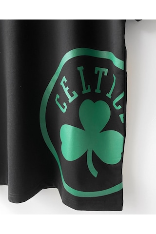 Boston Celtic Oversize Baskılı Pamuklu Bisiklet Yaka Çocuk Erkek Tişört Siyah