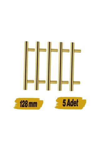 Mobilya Mutfak Çekmece Dolap Dolabı Kulbu Kulpu Kulpları 128 Mm -12.8 Cm Gold Altın Metal 5 Adet Çok Renkli