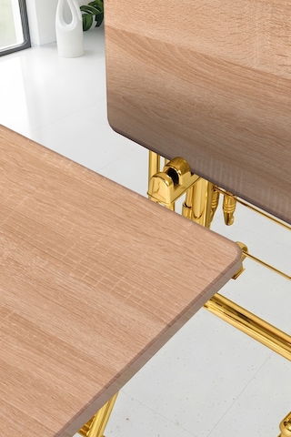 Eranş Serisi 4'lü Katlanır Mdf Mebran Ahşap Çanta Zigon Sehpa Gold Ayak Açık Atlantik Çam Desen Gold Ayak