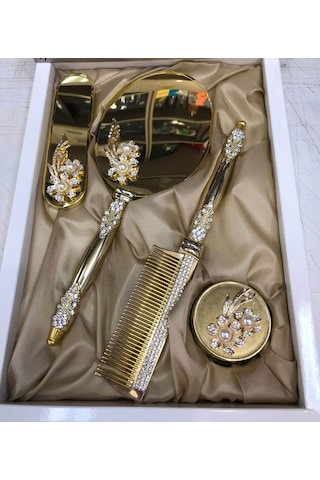 Ceyyiz Alyans Broşlu 4'Lü Lüx Ayna Tarak Fırça Seti (533600825)