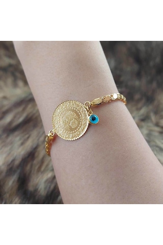 Altınbeyi Yarım Altınlı Pullu Zincirli Bileklik Sarı Altın