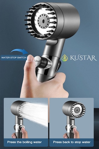 Kustar 3'lü Sabit Yüksek Basınçlı Masajlı Filtreli Aç Kapa Duş Başlığı Banyo Duş Seti Askı Ve Duş Hortumu Gri