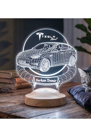 Tesla Model Y Kişiye Özel Led Lamba, Tesla Sahiplerine Hediye, Otomobil Tutkunlarına Özel Masa Lambası