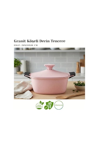 9 Parça Kare Granit Set Alüminyum Kapak - Pembe Pembe