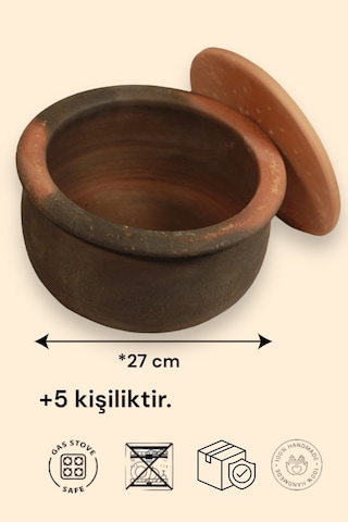 Büyük Boy Toprak Kapaklı Güveç Tencere %100 Pişmiş Toprak