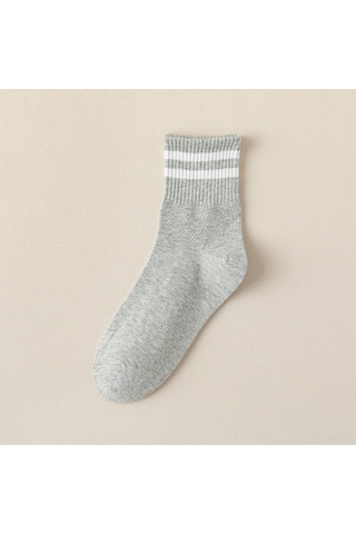 Monyee Kadınlar İçin Yüksek Kaliteli Pamuklu Orta Boru Socks, Isı Sağlar, Konforlu, Dayanıklı, Sonbahar/kış, Spor & Casual, Gri/bej Çubuklu 1 Adet Açık Gri Beyaz Çizgiyle