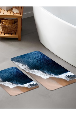 Dijital Baskılı Yıkanabilir Kaymaz Taban 2li Banyo Halısı Paspas Klozet Takımı 5096b