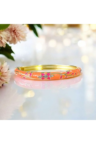 Pembe Çiçek Turuncu Mineli Çelik Bilezik Gold