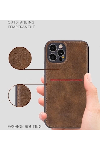 Apple Uyumlu iPhone 8 Kartlıklı Rich Boss Lüx Deri Kılıf Açık Kahve