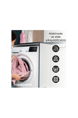 Tropik Home Pembe Renk Banyo Perdesi Askı 180x200cm Pudra Tek Kanat Duş Perdesi, L Boru Çok Renkli