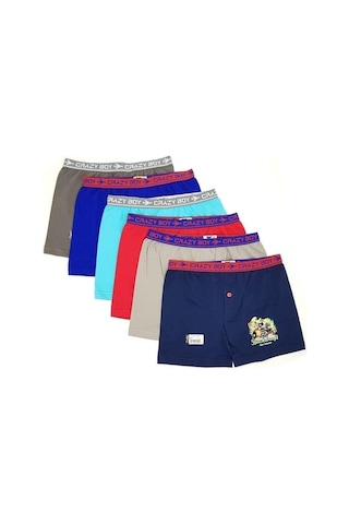 Tutku Baskılı Elastan Pamuk Erkek Çocuk Boxer 6'lı - Çok Renkli