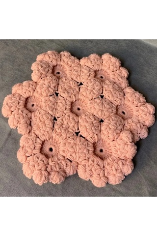 Uretti - Yıldız 7202 - El Yapımı Pembe Çiçekli Banyo Lifi - 30 X 30 Cm