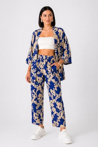 Trend Alisse Desenli Kimono Kadın Alt Üst Takım Mavi Trend Alisse Desenli Kimono Kadın Alt Üst Takım Mavi