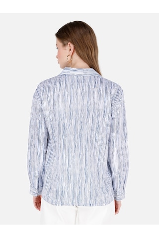 Colins Regular Fit Shirt Yaka Roll-up Kol Çizgili Beyaz Kadın Uzun Kol Gömlek Cl1069201 Q1.v1 Ofw Beyaz