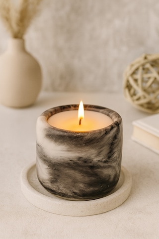 Dekoratif Kokulu Mum Mermer Desenli Gri
