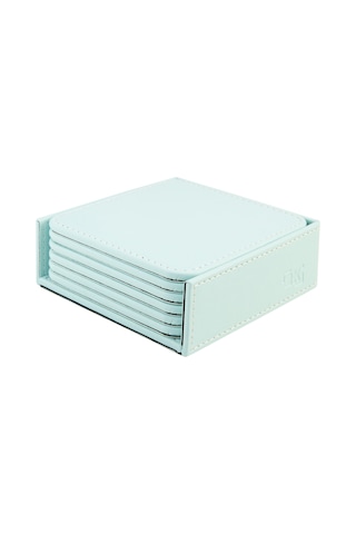 Bardak Altlığı,6 Lı Set,masaüstü Kare Cup Coaster,vegan Suni Deri,11x11 Cm.,su Yeşili