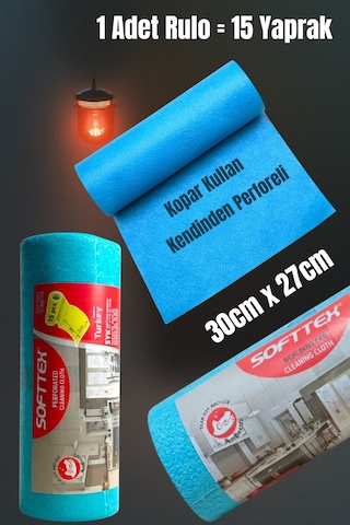 Technow Softtex 15 Kesimli Mavi Kopar Kullan Rulo Temizlik Bezi 27x30 Cm 1 Adet Rulo Pembe
