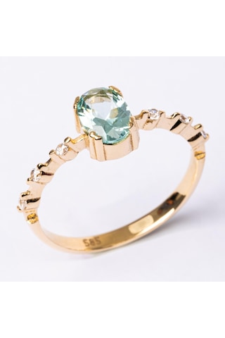 Gümüş Yüzük - Green Topaz Taşlı Kadın Modern Tasarım 925 Ayar Gümüş Evlilik Teklifi Yüzüğü Sarı