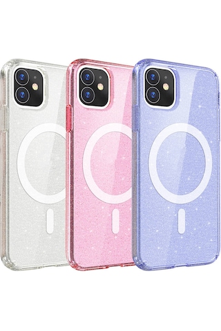 Nourthkiingdom Apple Uyumlu iPhone 11 Kılıf Magsafe Şarj Özellikli Parlayan Simli Saydam Renkli Nrtk Allstar Kapak - Mor Mor