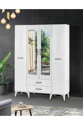 Tuğçe Membran 4 Kapılı Gardrop Elbise Dolabı 145x47x200cm Beyaz