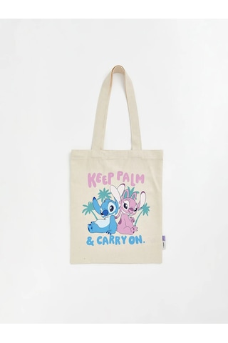 Lc Waikiki Karışık Lilo & Stitch Baskılı Alışveriş Çantası Krem.karışık Renkli Desenli