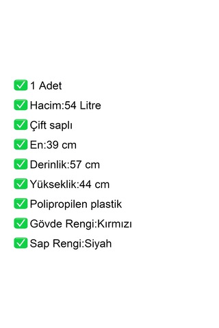 4 Tekerlek Plastik Alışveriş El Sepeti 54 Litre Kırmızı 1 Adet / En:42 Boy:54 Yükseklik:44 Cm