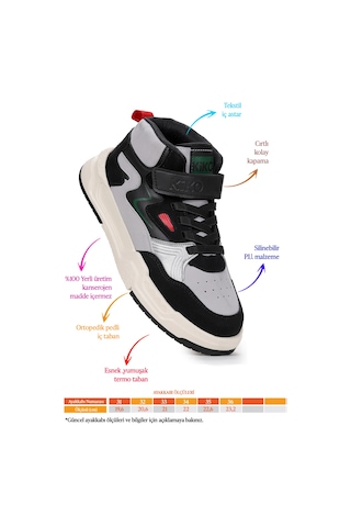 Kiko Kids Hayka-3 Cırtlı Erkek Çocuk Spor Ayakkabı Siyah - Buz - Kırmızı Siyah - Buz - Kırmızı