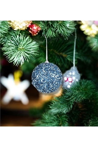 Yılbaşı Süsü 3'lü Parıltılı Top Mavi 10 Cm