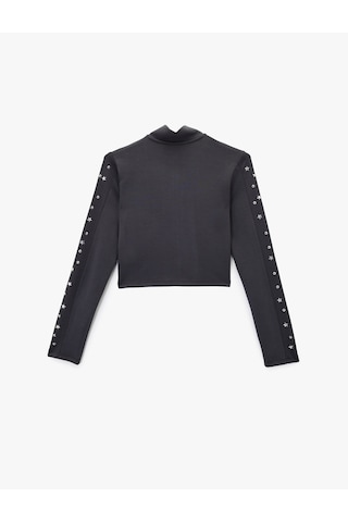 Koton Slim Fit Fermuarlı Uzun Kollu Dik Yaka Yıldız Ve Zımba Detaylı Crop Hırka Antrasit 6wak30120ek Antrasit