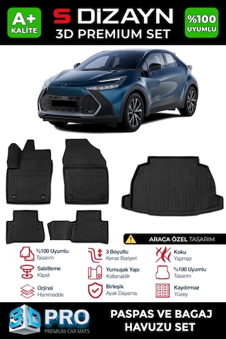 S-dizayn Toyota C-hr 3d Pro Havuzlu Paspas Ve Bagaj Havuzu Seti 2'li Set 2023 Üzeri A+ Kalite