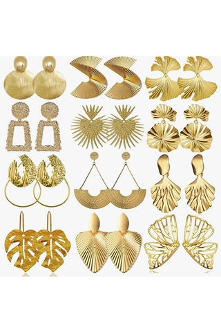 Geeksen Şık Ve Çok Yönlü 12 Çift Altın Renkli Alaşım Küpe Seti Gold