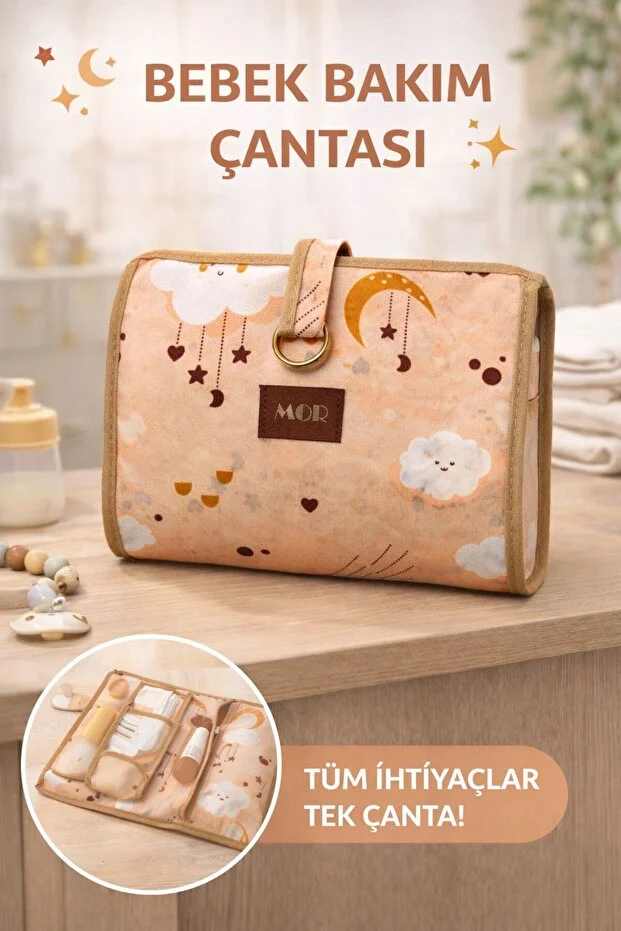 Anne Bebek Bakım Çantası Organizeri I Beşik / Alt Açma Masası Organizeri I Bebek Organizer Çanta Pembe