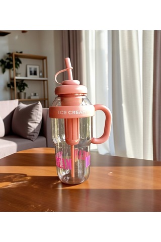 1300 Ml Kulplu Suluk Matara Detox Ve Soğuk İçecek Şişesi Pipetli Suluk Taşınabilir Bpa İçermez Yavruağzı